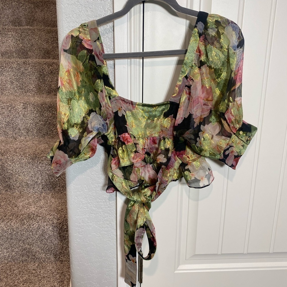 Hemant & Nandita Multi Color Wrap Crop Top - image 6